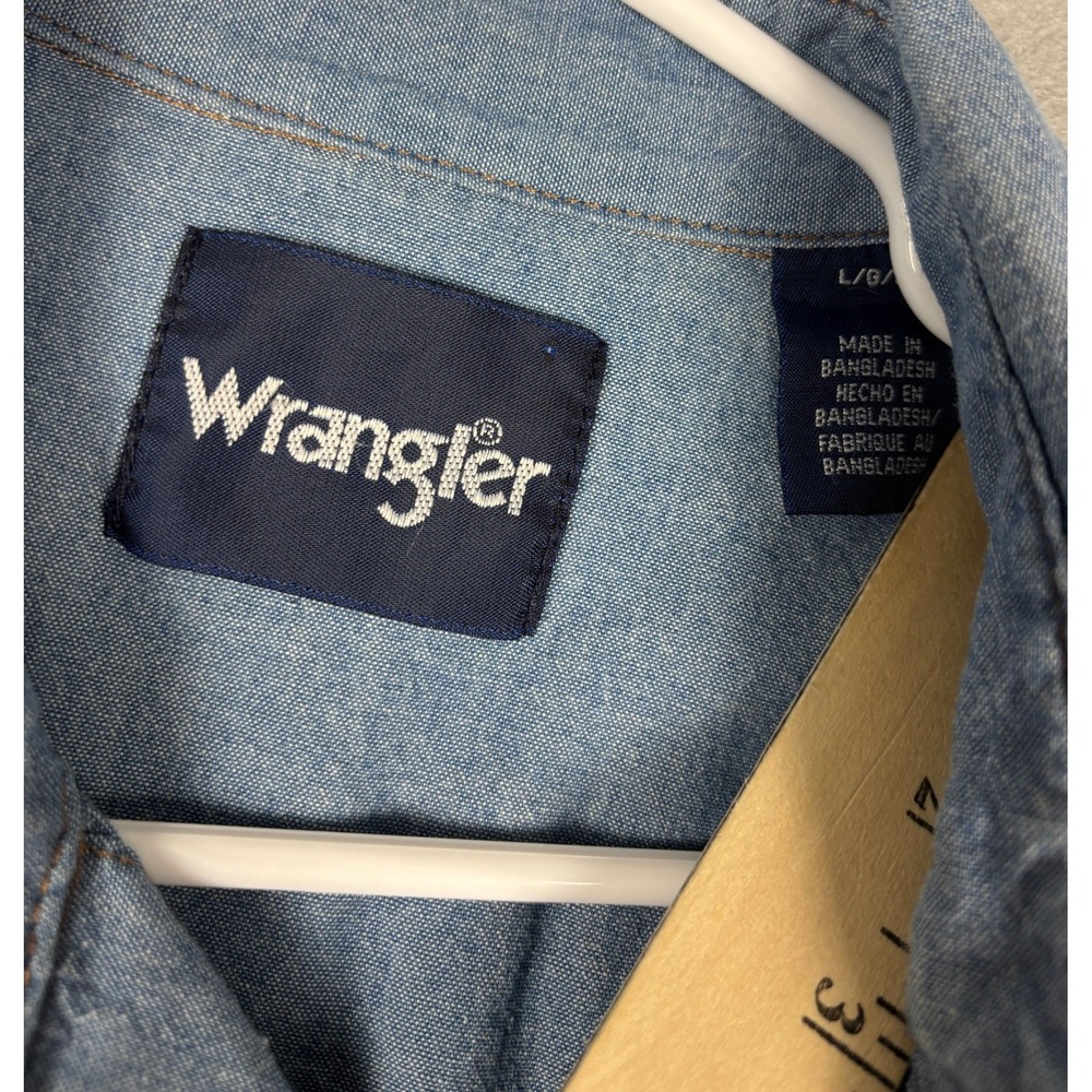 Wrangler Western Pearl Snap Shirt Blue Chambray Large Blue - Picture 6 of 9